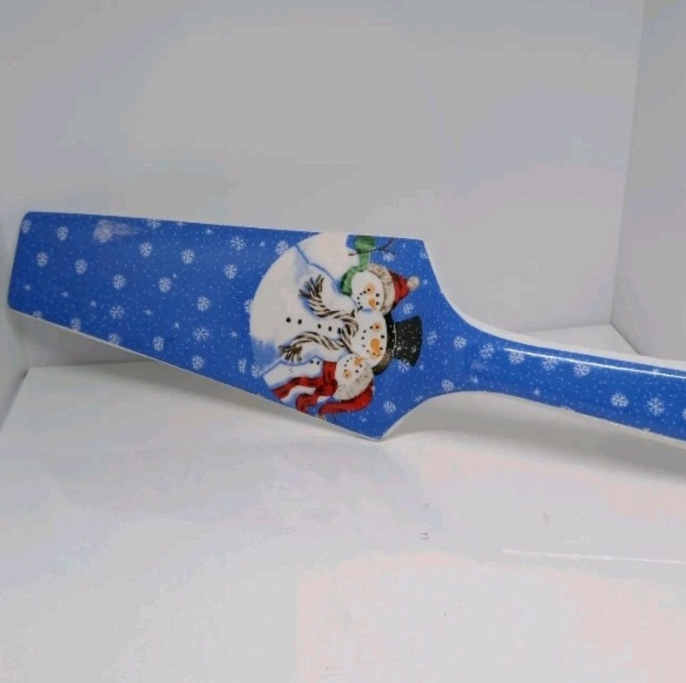 VTG China Ceramic Pie Cake Dessert Server 10.5" Winter Snowman Blue Snow Scene